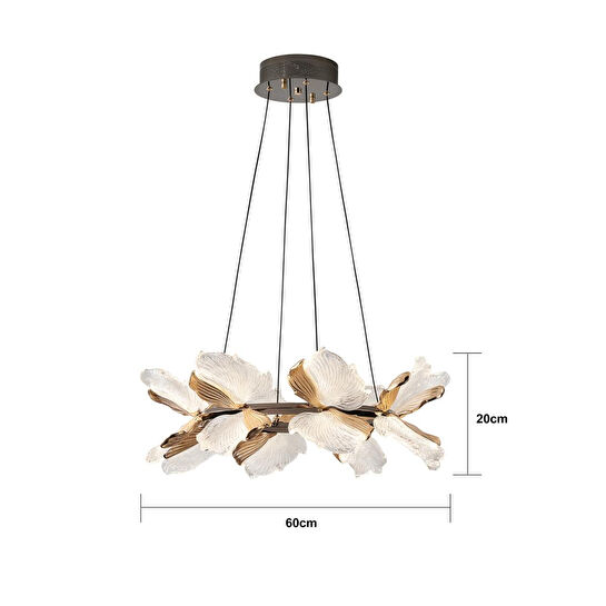 Apliqa Taran 60'lik Siyah Gold Çiçek Desenli 80 Watt Yuvarlak Modern Salon Led Avize