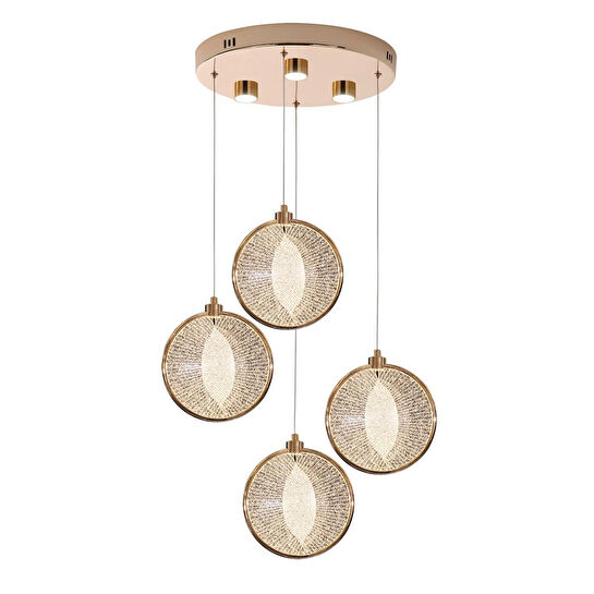 Apliqa Edward 4'lü 42 Watt Yuvarlak Gold Ledli Modern Salon Avize