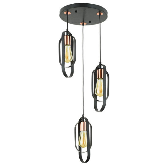 Apliqa Koza 3 Lü Bakır Eskitme Sarkıt Modern Yatak Odası Mutfak Oturma Odası Salon Sarkıt Avize