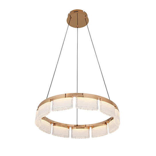 Apliqa Rosae 60'lık Gold Krisatal Yuvarlak Sarkıt Salon Led Avize