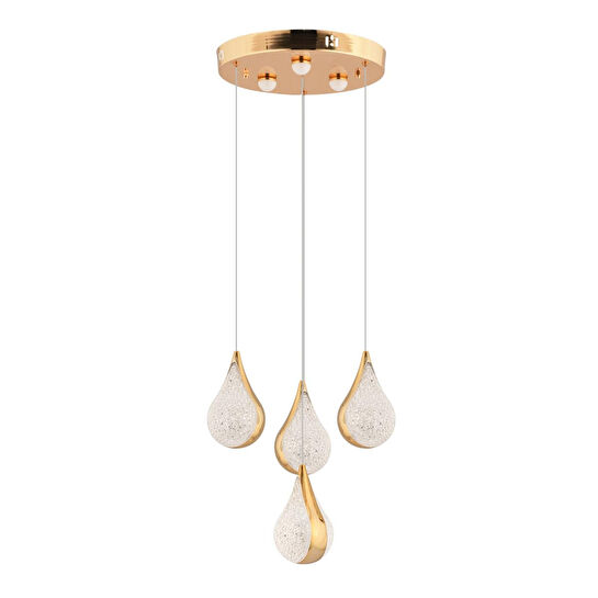 Apliqa Biana 4'lü Yuvarlak Gold Damla Başlıklı Modern Salon Led Avize