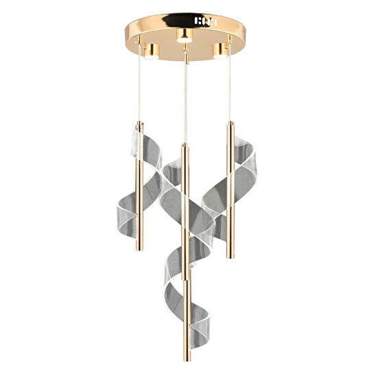 Apliqa Jadon 4'lü Yuvarlak 3 Renkli 35 Watt Gold Kristal Ledli Modern Oturma Odası Salon Sarkıt Avize