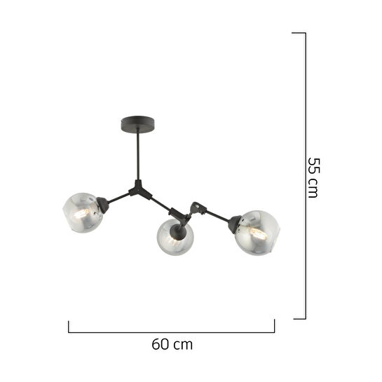 Apliqa Bürke 3lü Avi̇ze Si̇yah Modern Koridor Yatak Odası Salon Avize