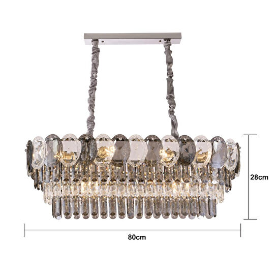 Apliqa Sento 80'lik Yemek Masası Üstü Sıralı Kristallli Avize