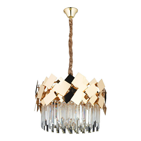 Apliqa Roshan 50'lik Yuvarlak Gold Kristal Taşlı Modern Oturma Odası Salon Sarkıt Avize