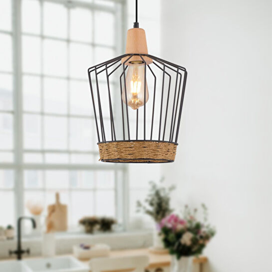 Apliqa Nairobi Tekli Siyah Telli Hasır Desenli Bohem Tarzı Yatak Odası, Koridor, Sarkıt Salon Avize