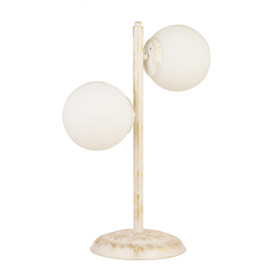 Apliqa Siena 2li Beyaz Boyalı Beyaz Camlı Masa Lambası Modern Tasarım -yatak Odası-salon Abajur