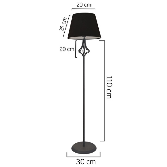 Apliqa Josefa Siyah Şapkalı Siyah Modern Tasarım Ayaklı Abajur Lamba Metal Lambader