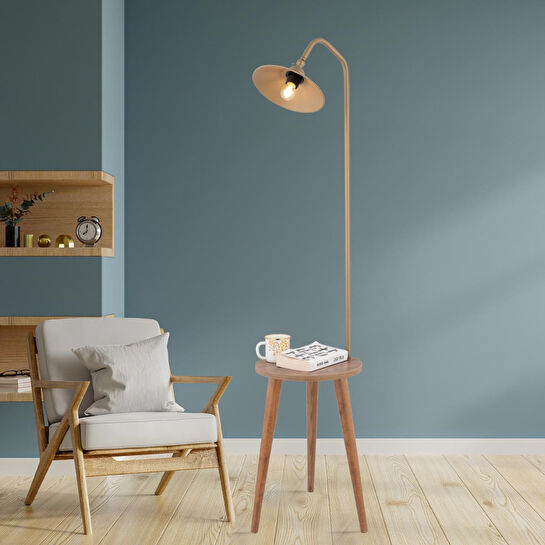 Apliqa Clifferd Eskitme Başlıklı Ahşap Sehpalı Modern Ayaklı Abajur Lamba Ahşap Lambader