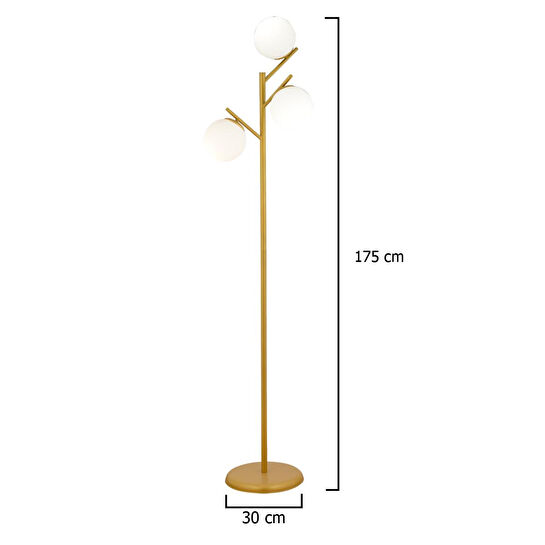 Apliqa Renji 3lü Gold Boyalı Beyaz Camlı Modern Tasarım Metal Lambader