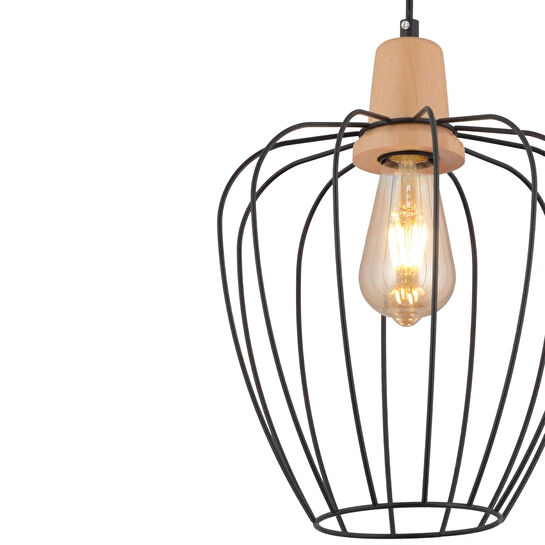 Apliqa Denis Tekli Siyah Telli Ahşap Duylu Modern Koridor, Yatak Odası, Salon Sarkıt Avize