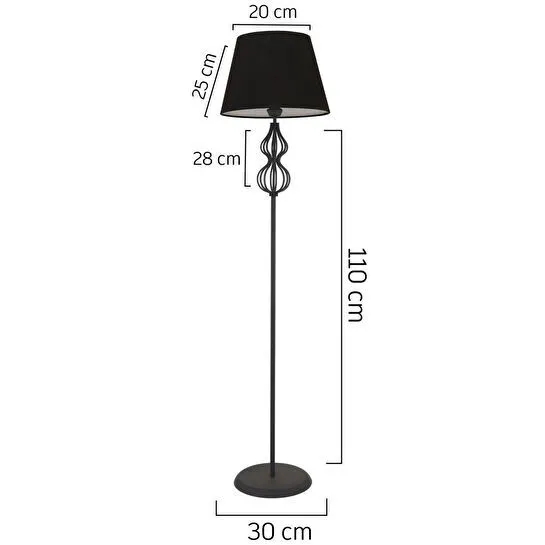 Apliqa Vance Siyah Şapkalı Siyah Modern Tasarım Ayaklı Abajur Lamba Metal Lambader