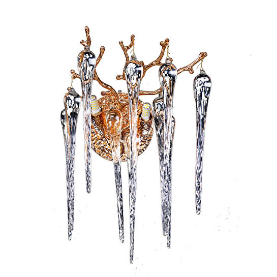 Apliqa Laura Gold Kristal Taşlı Modern Tasarım Su Damlası Taşlı Duvar Lambası Salon Aplik