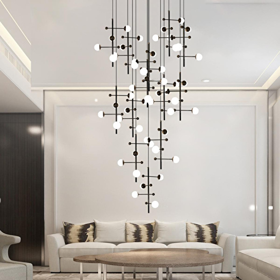 Apliqa Addo Siyah 13'lü 52 Watt Yuvarlak Modern Sarkıt Koridor, Salon Sarkıt Led Avize