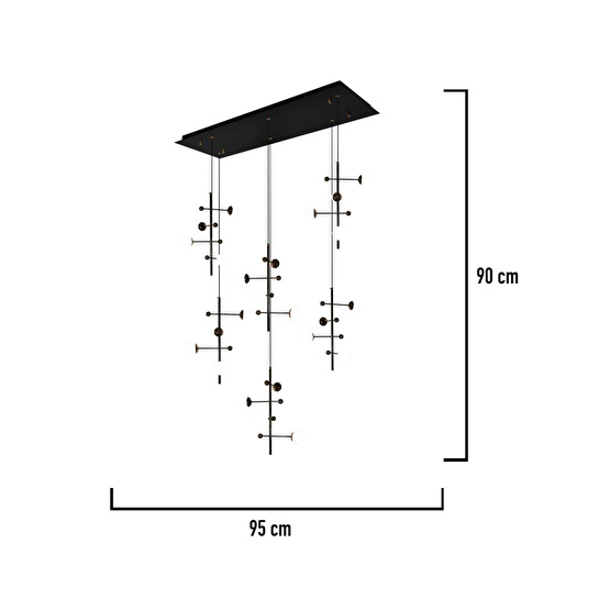 Apliqa Addo Siyah 6'lı Sıralı 24 Watt Modern Sarkıt Koridor, Yemek Masası Üstü, Salon Sarkıt Led Avize