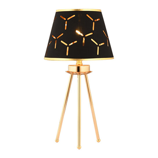 Apliqa Epona Siyah Desenli Şapkalı Gold Modern Dekoratif Salon Abajur