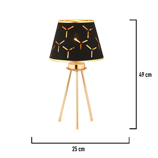 Apliqa Epona Siyah Desenli Şapkalı Gold Modern Dekoratif Salon Abajur