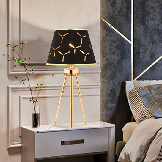 Apliqa Epona Siyah Desenli Şapkalı Gold Modern Dekoratif Salon Abajur
