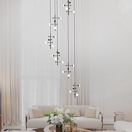 Apliqa Addo Siyah 6'lı 24 Watt Modern Sarkıt Koridor, Salon Sarkıt Led Avize