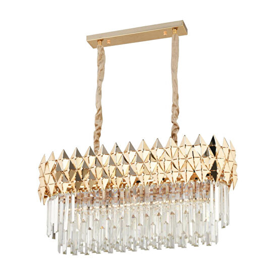 Apliqa Rodya 80'lik Sıralı Gold Kristal Taşlı Modern Yemek Odası Salon Sarkıt Avize