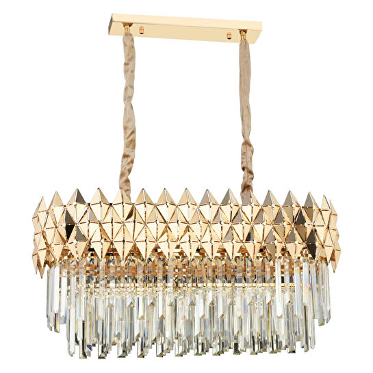 Apliqa Rodya 80'lik Sıralı Gold Kristal Taşlı Modern Yemek Odası Salon Sarkıt Avize