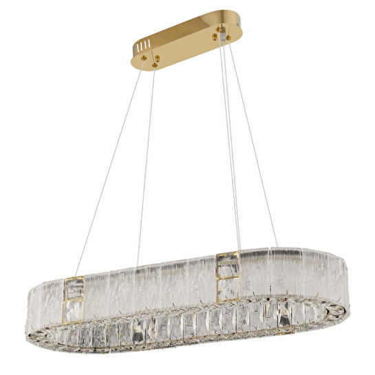 Apliqa Rocco Elips 3 Renkli Ledli 49 Watt Gold Kaplamalı Kristal Taşlı Sarkıt Led Salon Yemek Masa Üstü Avize