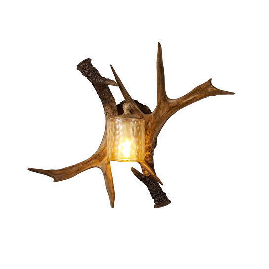 Apliqa Zoye Ahşap Geyik Boynuzu Desenli Modern Kafe Restoran. Salon Aplik