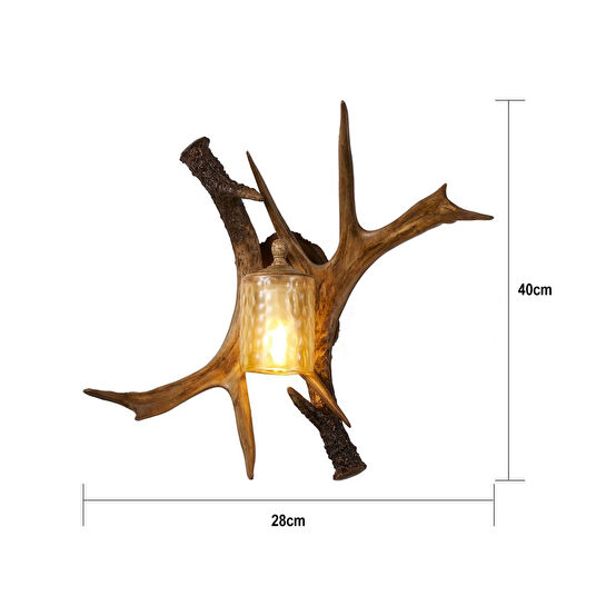 Apliqa Zoye Ahşap Geyik Boynuzu Desenli Modern Kafe Restoran. Salon Aplik