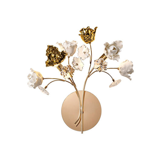Apliqa Faxon 2'li Gold Çiçek Desenli Modern Yatak Başı Salon Aplik