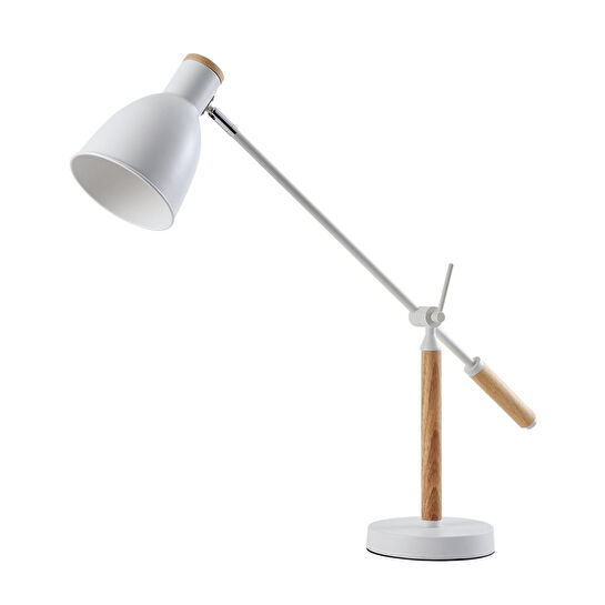 Apliqa Marmo Ahşap Detaylı Beyaz Ders Çalışma Masası Lambası