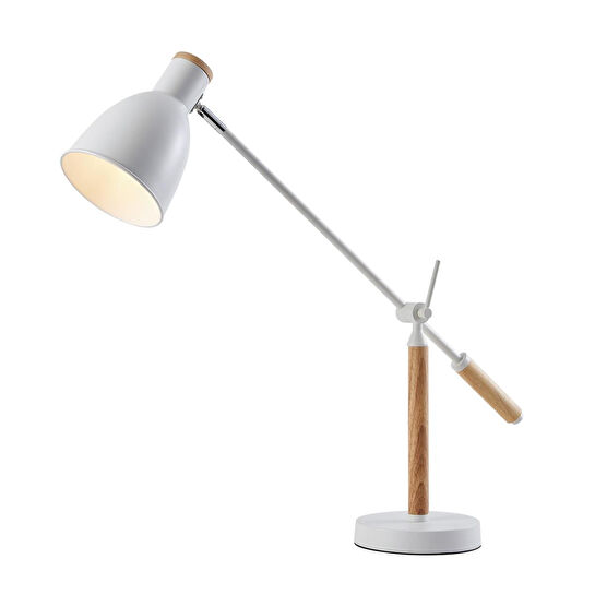 Apliqa Marmo Ahşap Detaylı Beyaz Ders Çalışma Masası Lambası