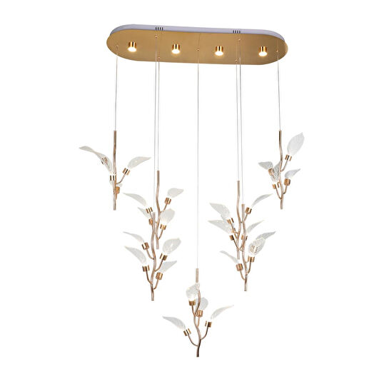 Apliqa Liria 7'li Gold Yaprak Desenli Sarkıt Led Avize