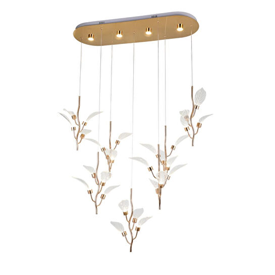 Apliqa Liria 7'li Gold Yaprak Desenli Sarkıt Led Avize