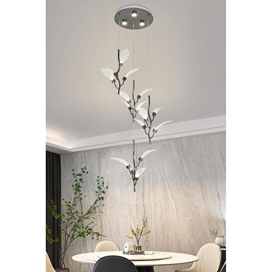 Apliqa Liria 4'lü Platin Yaprak Desenli Sarkıt Led Avize
