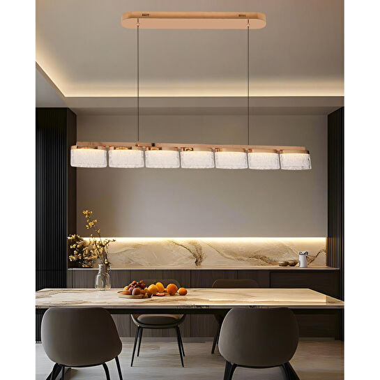 Apliqa Rosae Gold Krisatal Sıralı Sarkıt Salon Led Avize