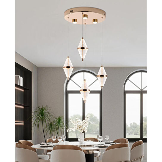 Apliqa Harold 4'lü 24 Watt Yuvarlak Gold Ledli Modern Salon Avize