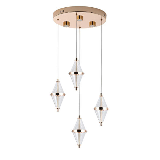 Apliqa Harold 4'lü 24 Watt Yuvarlak Gold Ledli Modern Salon Avize