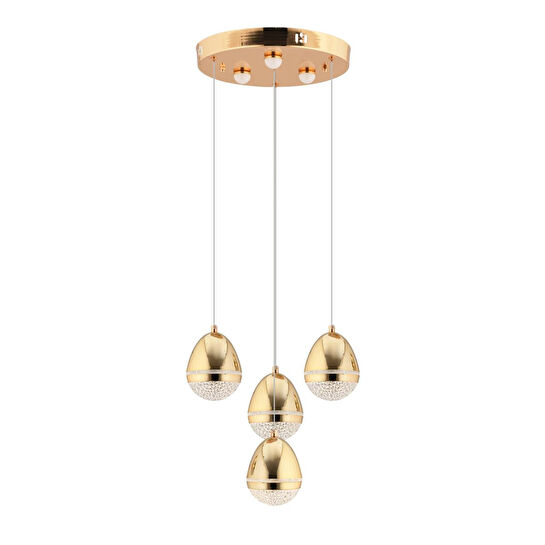 Apliqa Amaya 4'lü Yuvarlak Gold Damla Başlıklı Modern Salon Led Avize