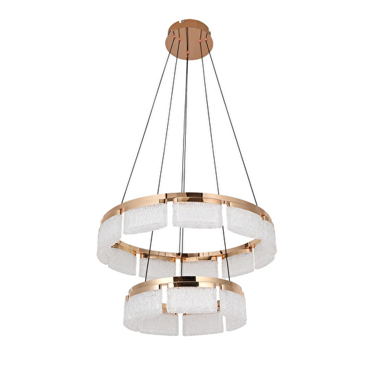 Apliqa Rosae 2 Katlı Gold Krisatal Yuvarlak Sarkıt Salon Led Avize