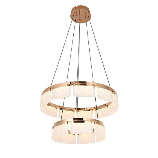 Apliqa Rosae 2 Katlı Gold Krisatal Yuvarlak Sarkıt Salon Led Avize