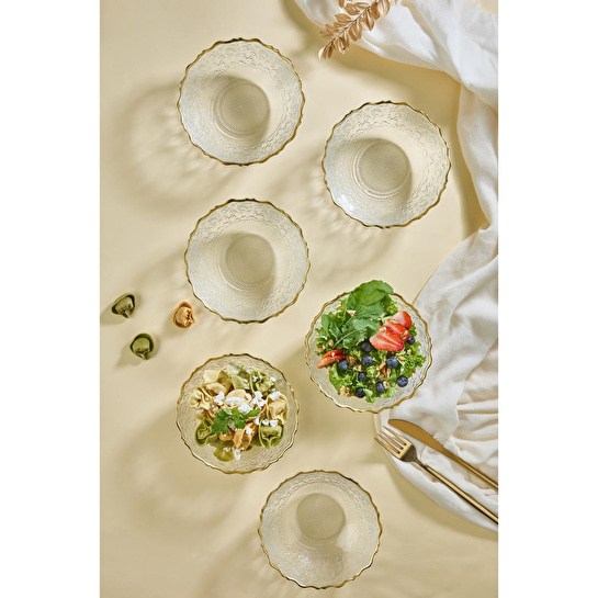 Lora Bianca Goblen Şeffaf 6 Parça 15 Cm Cam Salata/çorba/çerez Kasesi Seti Şeffaf