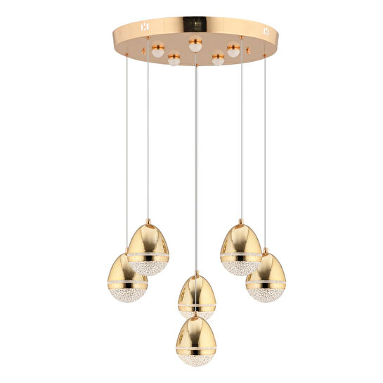 Apliqa Amaya 6'lı Yuvarlak Gold Damla Başlıklı Modern Salon Led Avize
