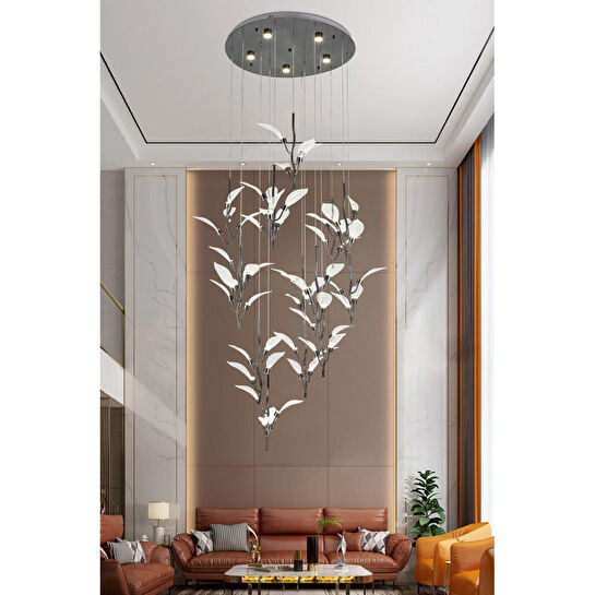 Apliqa Liria 15'li Platin Yaprak Desenli Sarkıt Led Avize