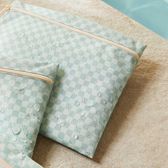 Ocean Home Textile 3'lü Su Geçirmez Pvc Astarlı Mint Dama Desen Islak Kuru Çantası 20 X 13 / 24 X 20 / 30 X 24 Cm