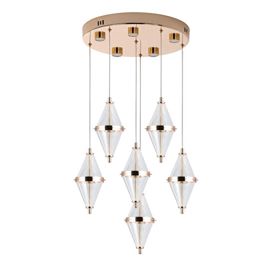 Apliqa Harold 6'lı 40 Watt Yuvarlak Gold Ledli Modern Salon Avize