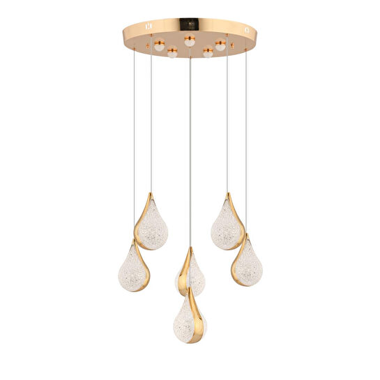 Apliqa Biana 6'lı Yuvarlak Gold Damla Başlıklı Modern Salon Led Avize