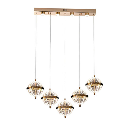 Apliqa Barkın 5'li 37 Watt Sıralı Gold Ledli Modern Salon Avize
