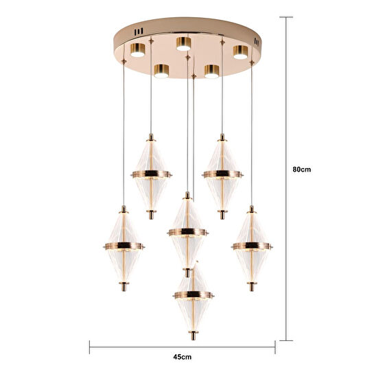 Apliqa Edward 6'lı 70 Watt Yuvarlak Gold Ledli Modern Salon Avize