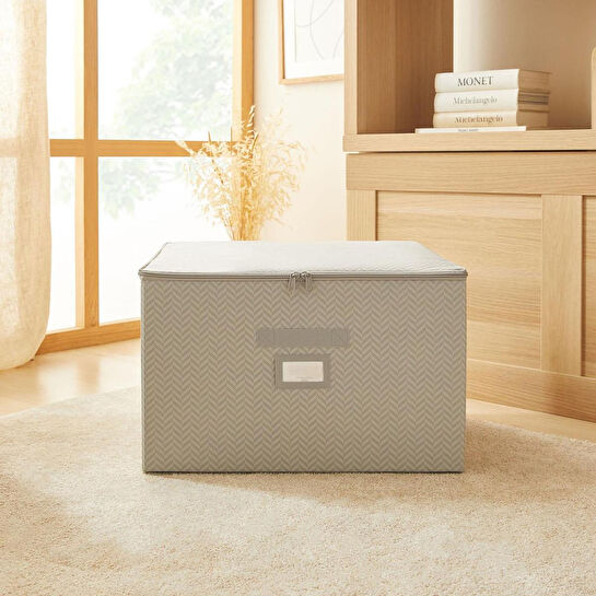 Ocean Home Textile Gri Balıksırtı Destekli Kutu Hurç 48 X 40 X 30 Cm