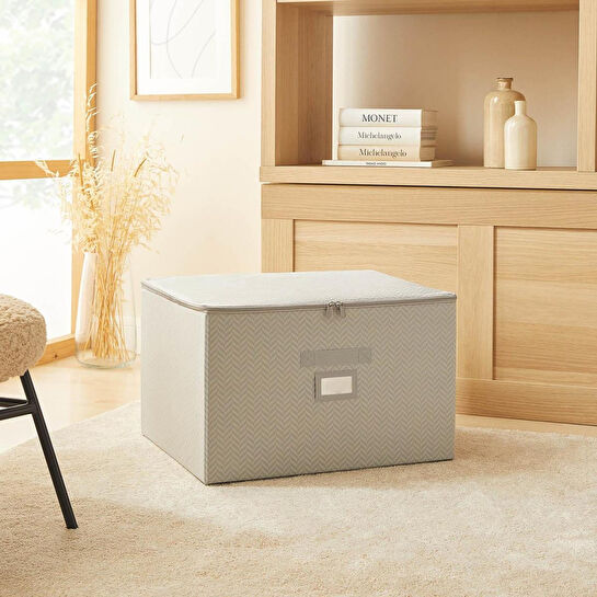 Ocean Home Textile Gri Balıksırtı Destekli Kutu Hurç 48 X 40 X 30 Cm